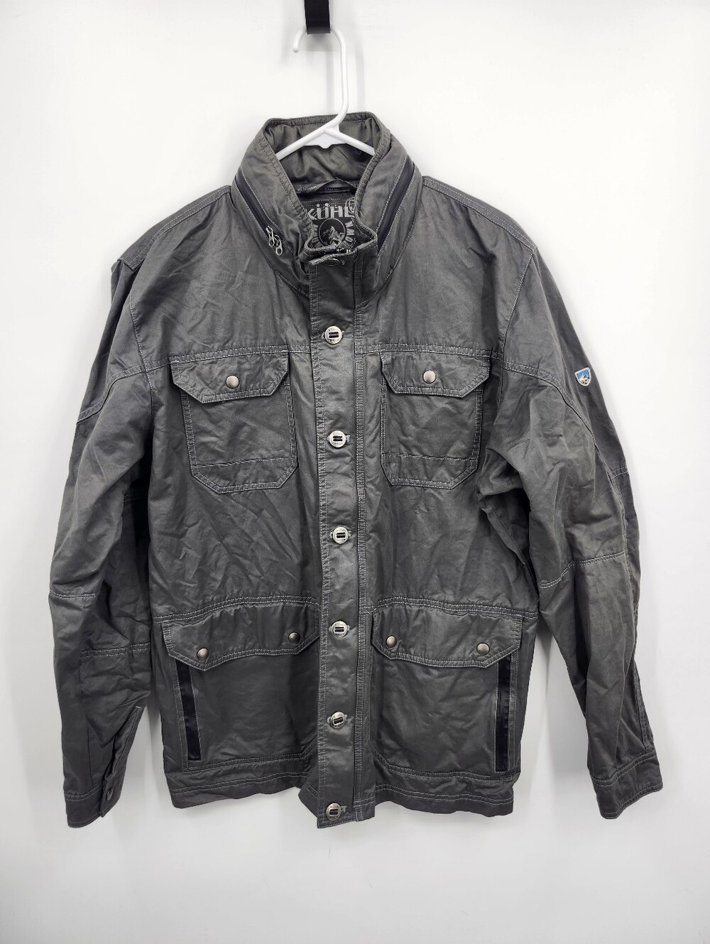 KUHL Mountain Kollusion Jacket Mens Large Gray Utility Field Coat Hooded 1040